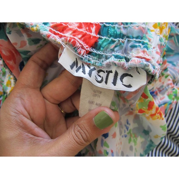 Vintage 90s Floral High Waist Shorts S M - 1990s Skort Mini Skirt Elastic Waist - Picture 7 of 7